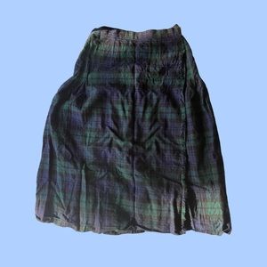 Vintage 90s Wool Navy & Green Plaid Tartan Kilt Wrap Skirt Buckles